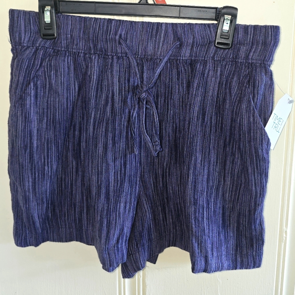 Time&Tru Linen Blend Womens Pull On Shorts Size M Blue Space Dye